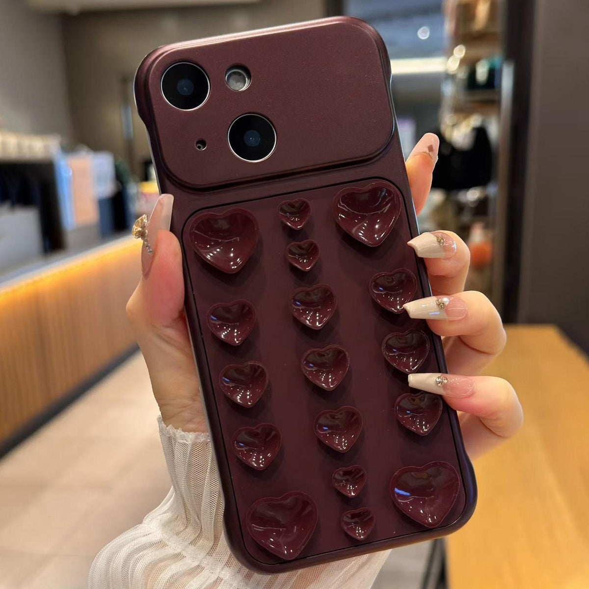 For iPhone 14 / 13 Large Window Borderless Love Heart Suction Cup Phone Case - Cherry Red - EDA010088703B