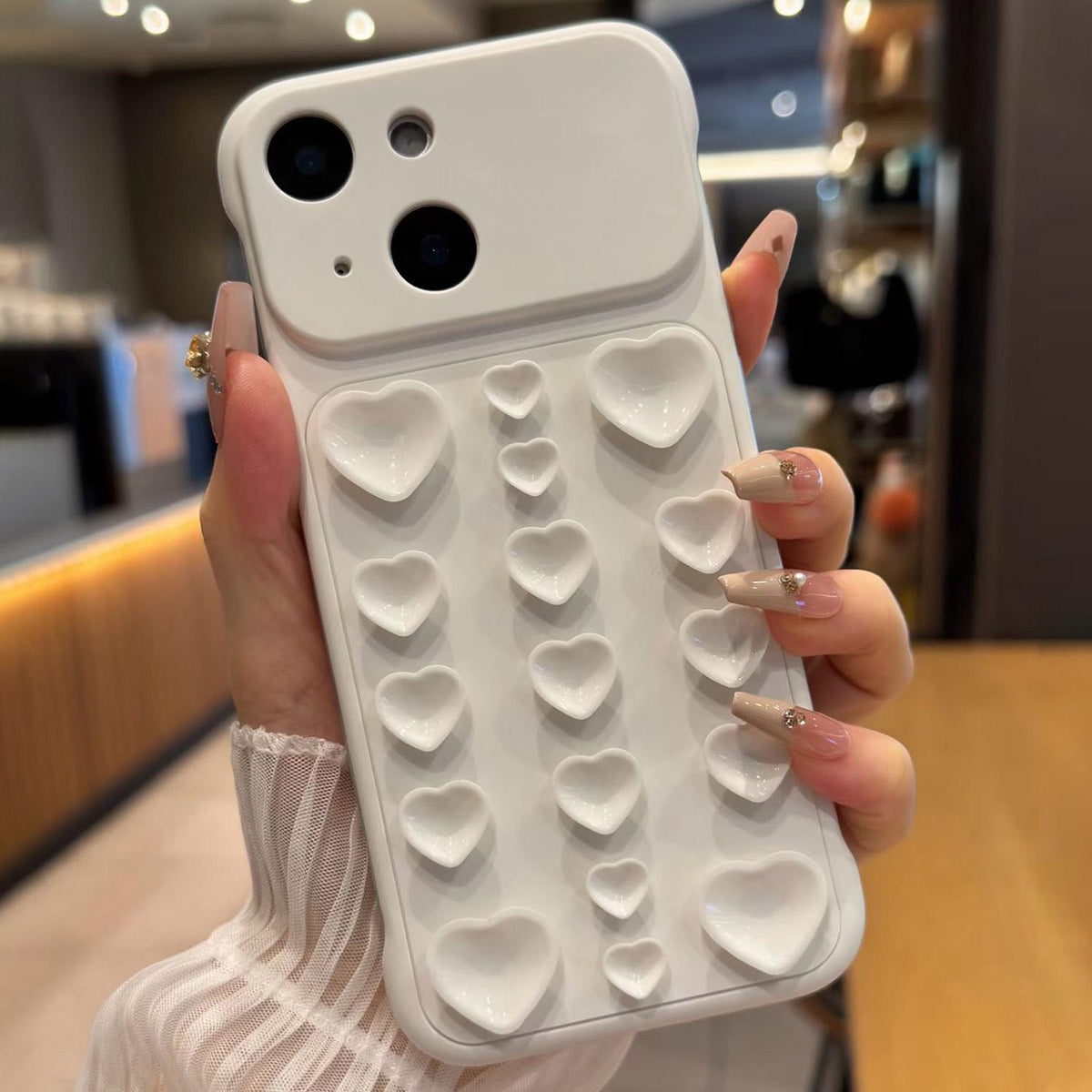 For iPhone 14 / 13 Large Window Borderless Love Heart Suction Cup Phone Case - White - EDA010088703F