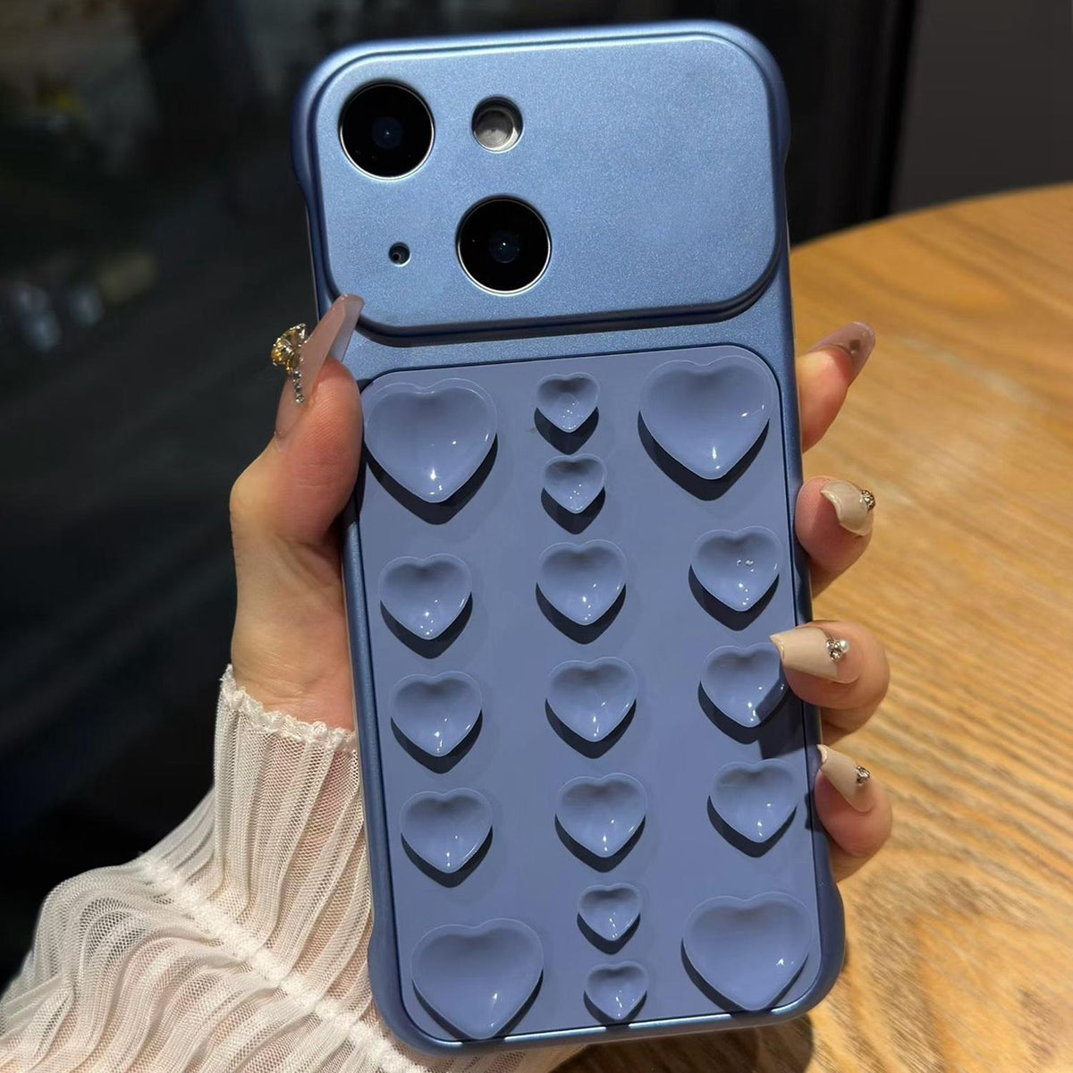 For iPhone 14 / 13 Large Window Borderless Love Heart Suction Cup Phone Case - Light Blue - EDA010088703G