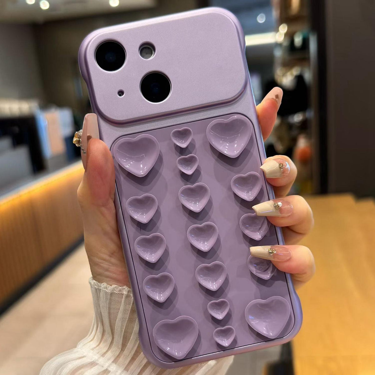 For iPhone 14 / 13 Large Window Borderless Love Heart Suction Cup Phone Case - Purple - EDA010088703H