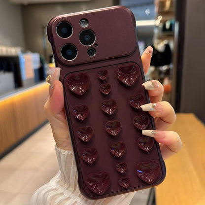 For iPhone 14 Pro Max Large Window Borderless Love Heart Suction Cup Phone Case - Cherry Red - EDA010088705B