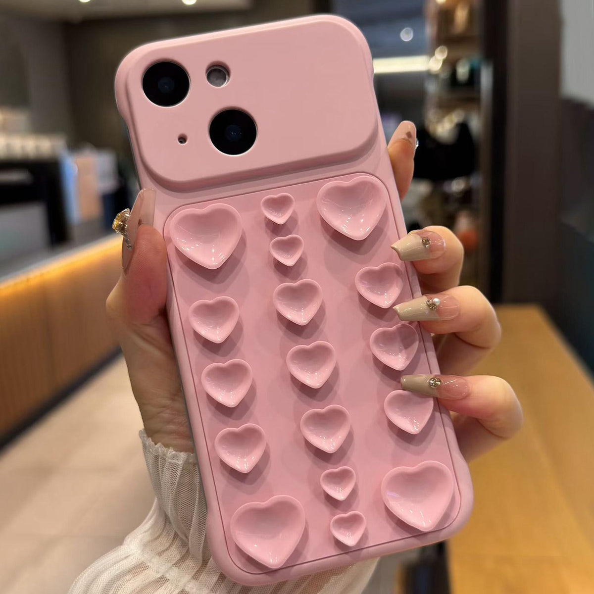 For iPhone 15 Large Window Borderless Love Heart Suction Cup Phone Case - Pink - EDA010088706A