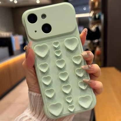 For iPhone 15 Large Window Borderless Love Heart Suction Cup Phone Case - Light Green - EDA010088706E