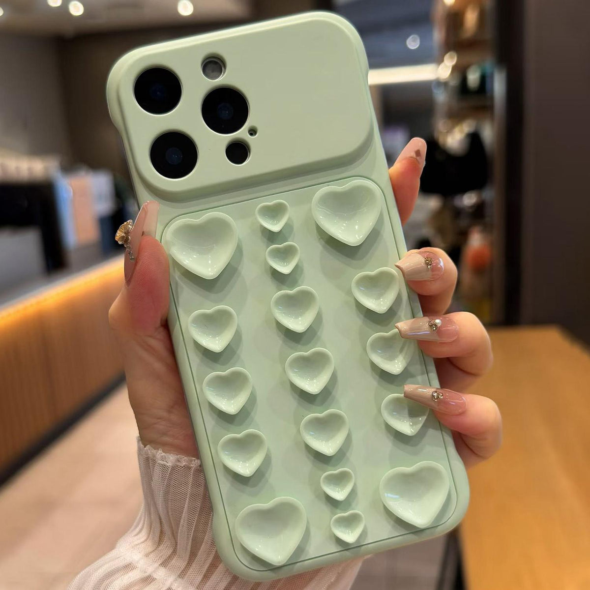 For iPhone 15 Pro Max Large Window Borderless Love Heart Suction Cup Phone Case - Light Green - EDA010088708E