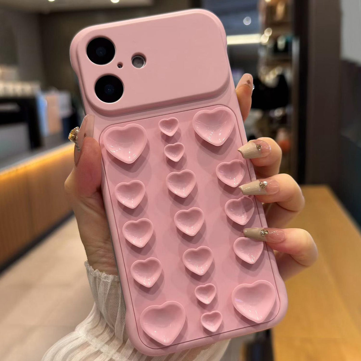 For iPhone 16 Large Window Borderless Love Heart Suction Cup Phone Case - Pink - EDA010088709A