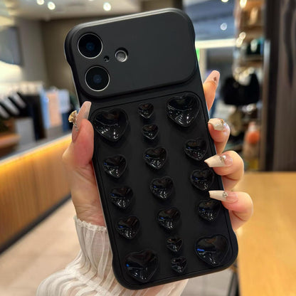 For iPhone 16 Large Window Borderless Love Heart Suction Cup Phone Case - Black - EDA010088709C