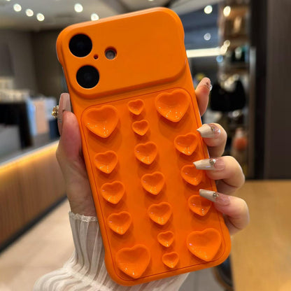 For iPhone 16 Large Window Borderless Love Heart Suction Cup Phone Case - Orange - EDA010088709D