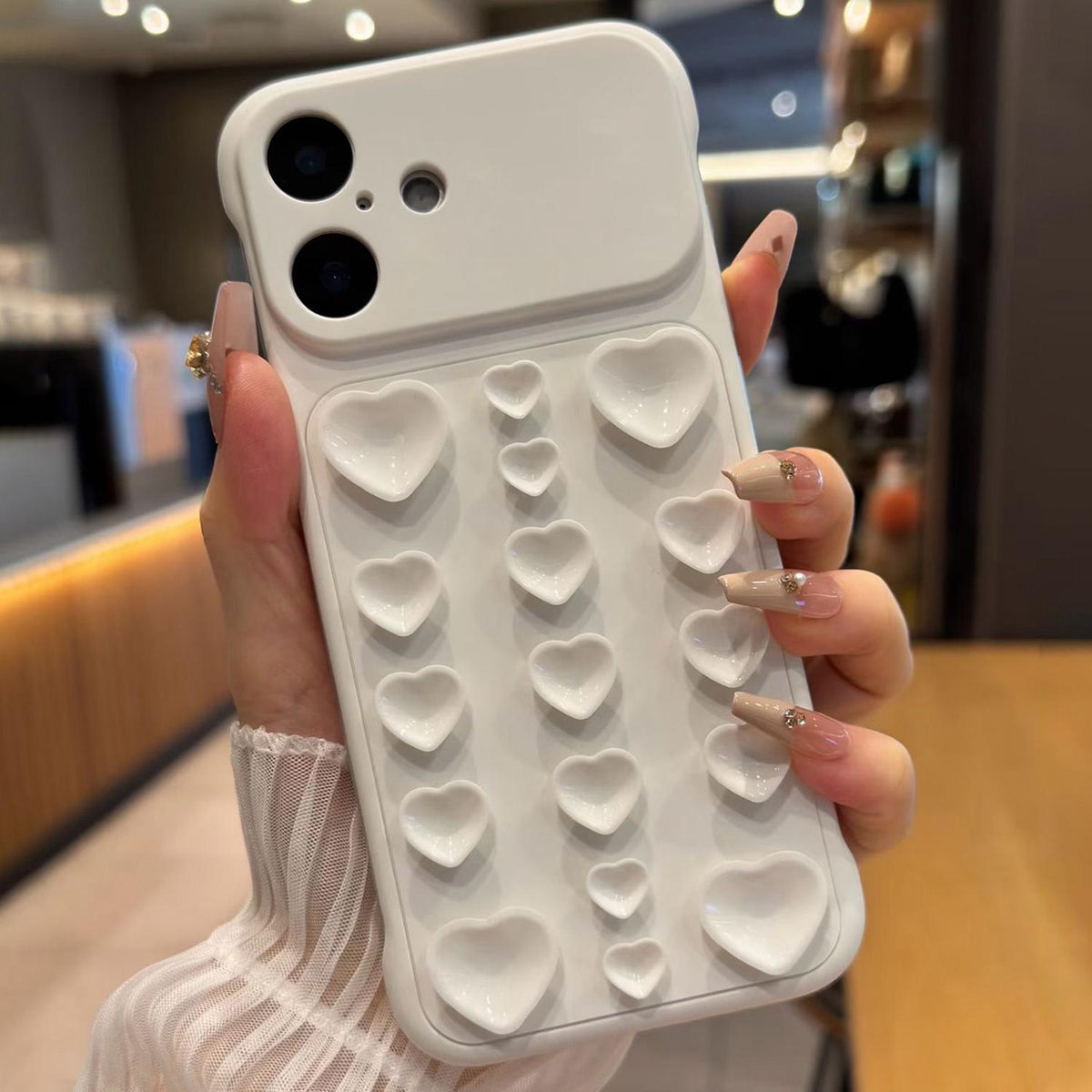 For iPhone 16 Large Window Borderless Love Heart Suction Cup Phone Case - White - EDA010088709F