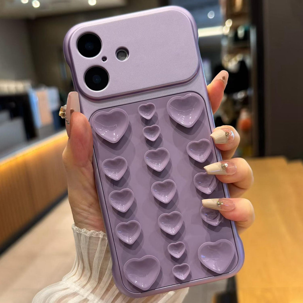 For iPhone 16 Large Window Borderless Love Heart Suction Cup Phone Case - Purple - EDA010088709H