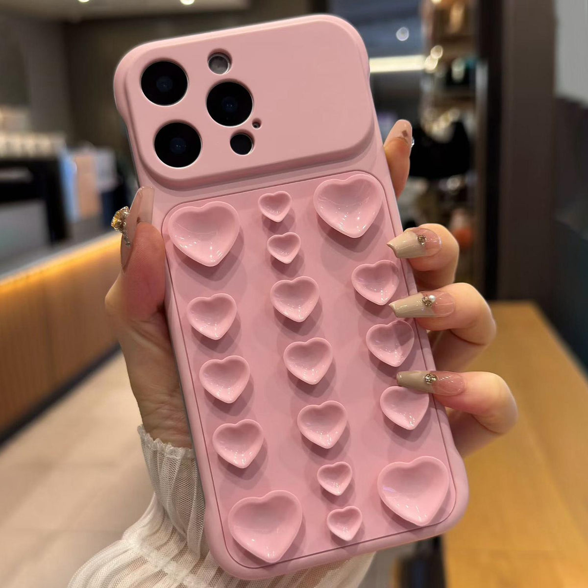 For iPhone 16 Pro Max Large Window Borderless Love Heart Suction Cup Phone Case - Pink - EDA010088711A