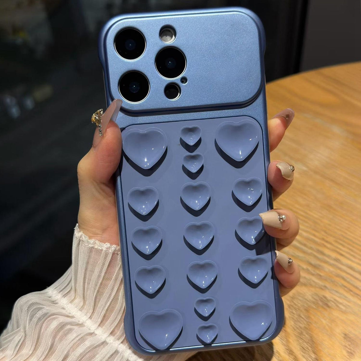For iPhone 16 Pro Max Large Window Borderless Love Heart Suction Cup Phone Case - Light Blue - EDA010088711G