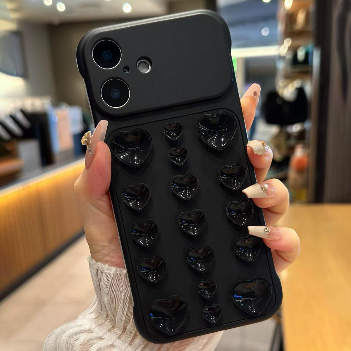 For iPhone 17 Large Window Borderless Love Heart Suction Cup Phone Case - Black - EDA010088712C
