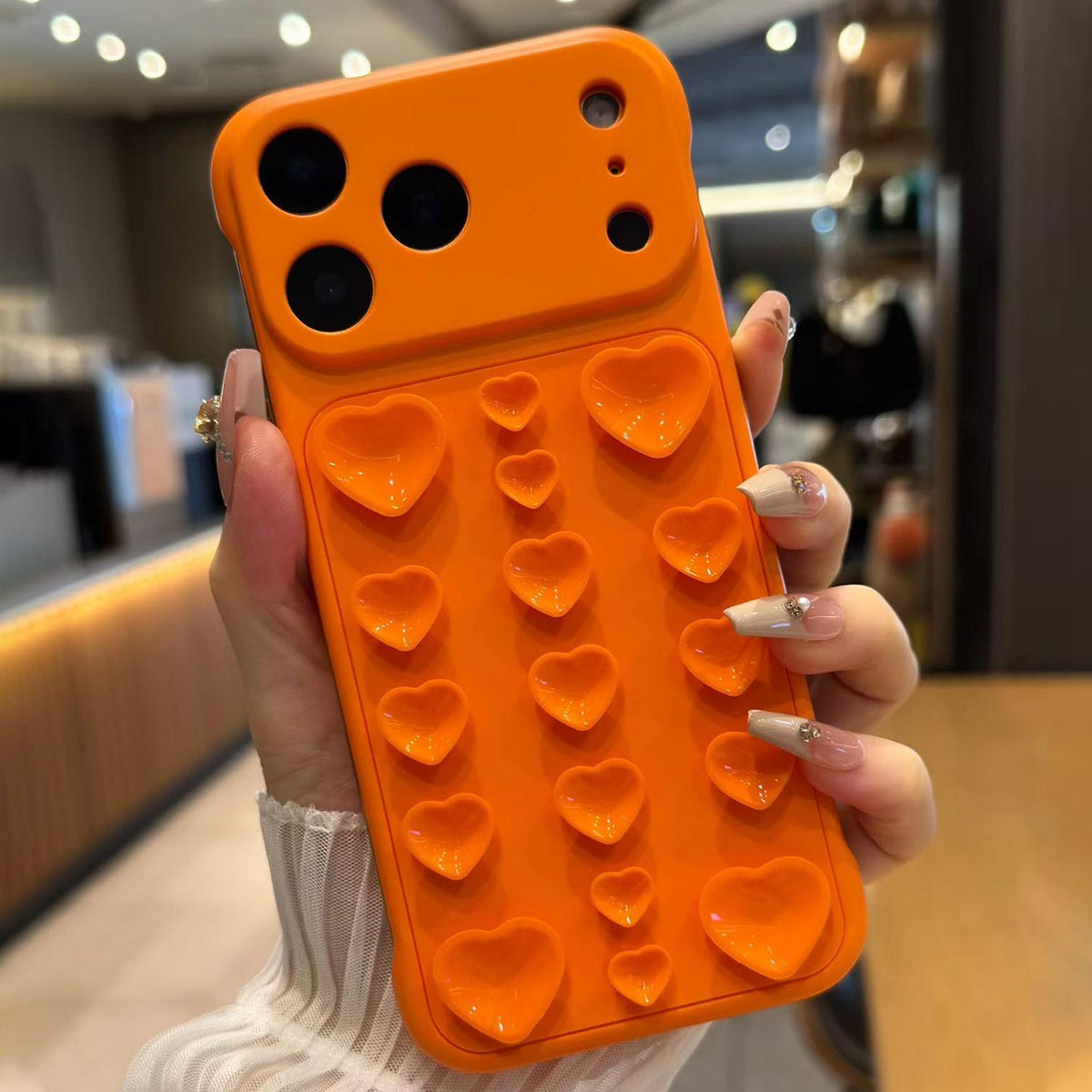 For iPhone 17 Pro Max Large Window Borderless Love Heart Suction Cup Phone Case - Orange - EDA010088714D