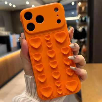 For iPhone 17 Pro Max Large Window Borderless Love Heart Suction Cup Phone Case - Orange - EDA010088714D
