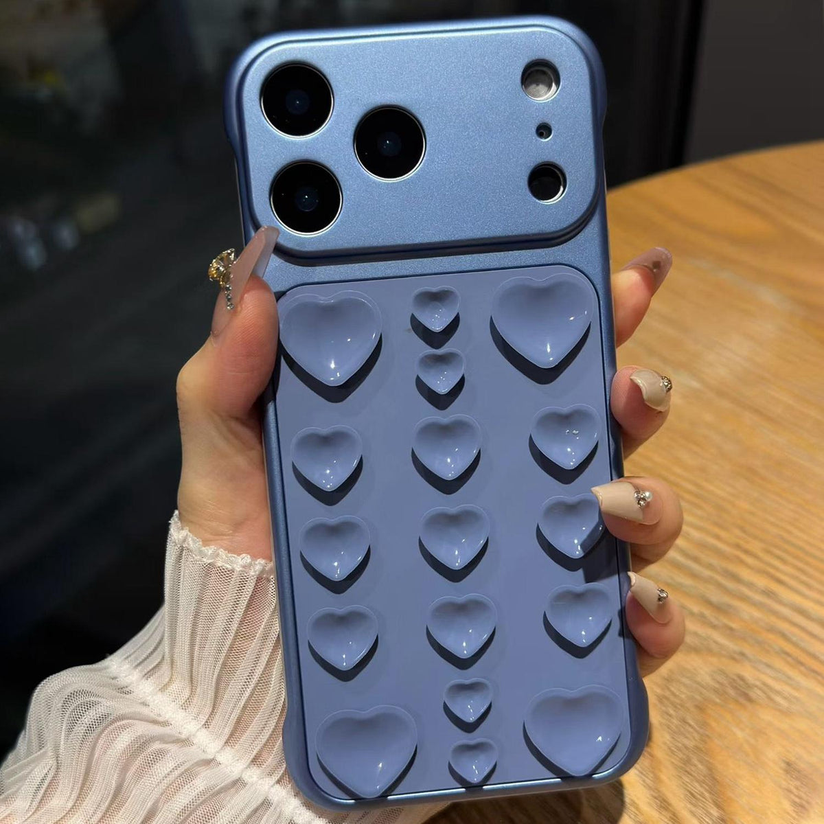 For iPhone 17 Pro Max Large Window Borderless Love Heart Suction Cup Phone Case - Light Blue - EDA010088714G