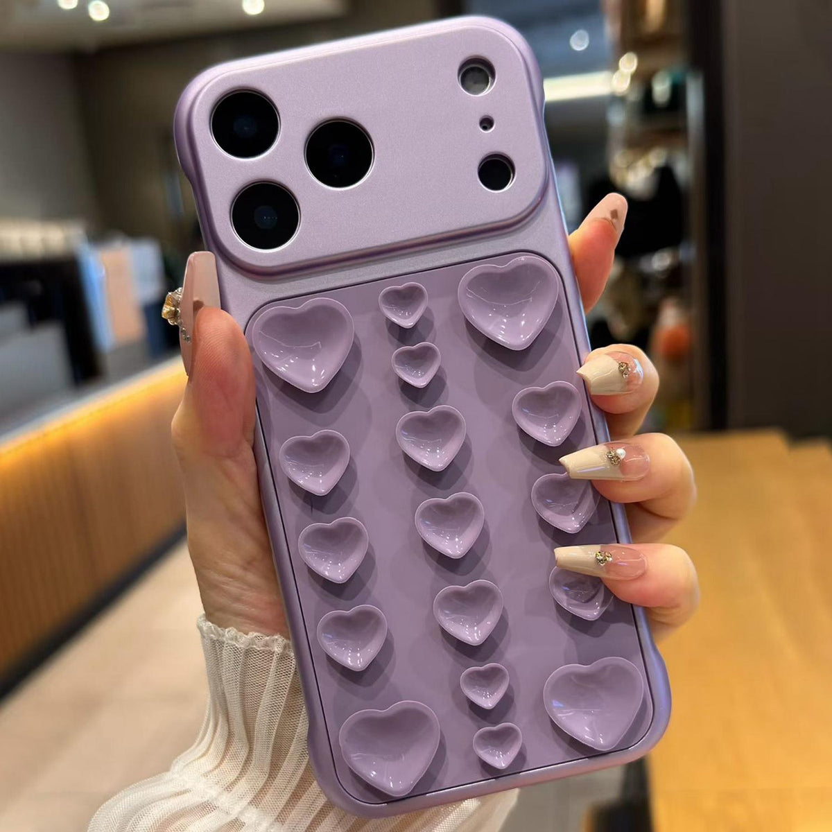 For iPhone 17 Pro Max Large Window Borderless Love Heart Suction Cup Phone Case - Purple - EDA010088714H