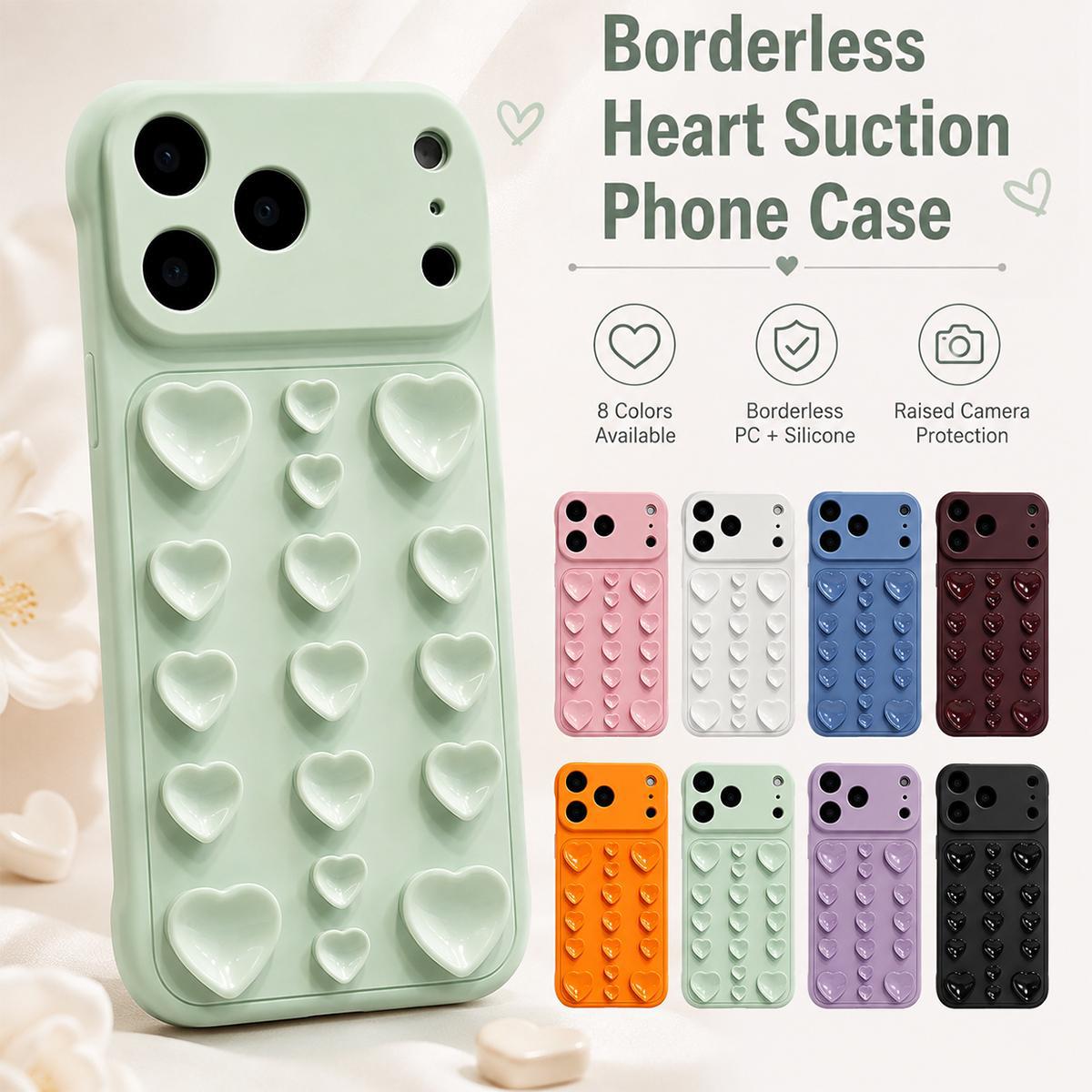 For iPhone 17 Pro Max Large Window Borderless Love Heart Suction Cup Phone Case - Purple - EDA010088714H