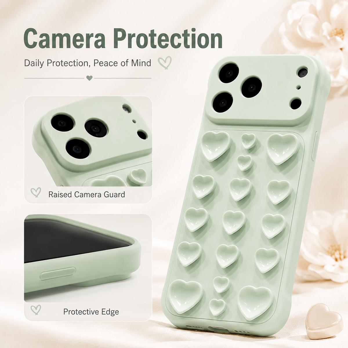 For iPhone 17 Large Window Borderless Love Heart Suction Cup Phone Case - Pink - EDA010088712A