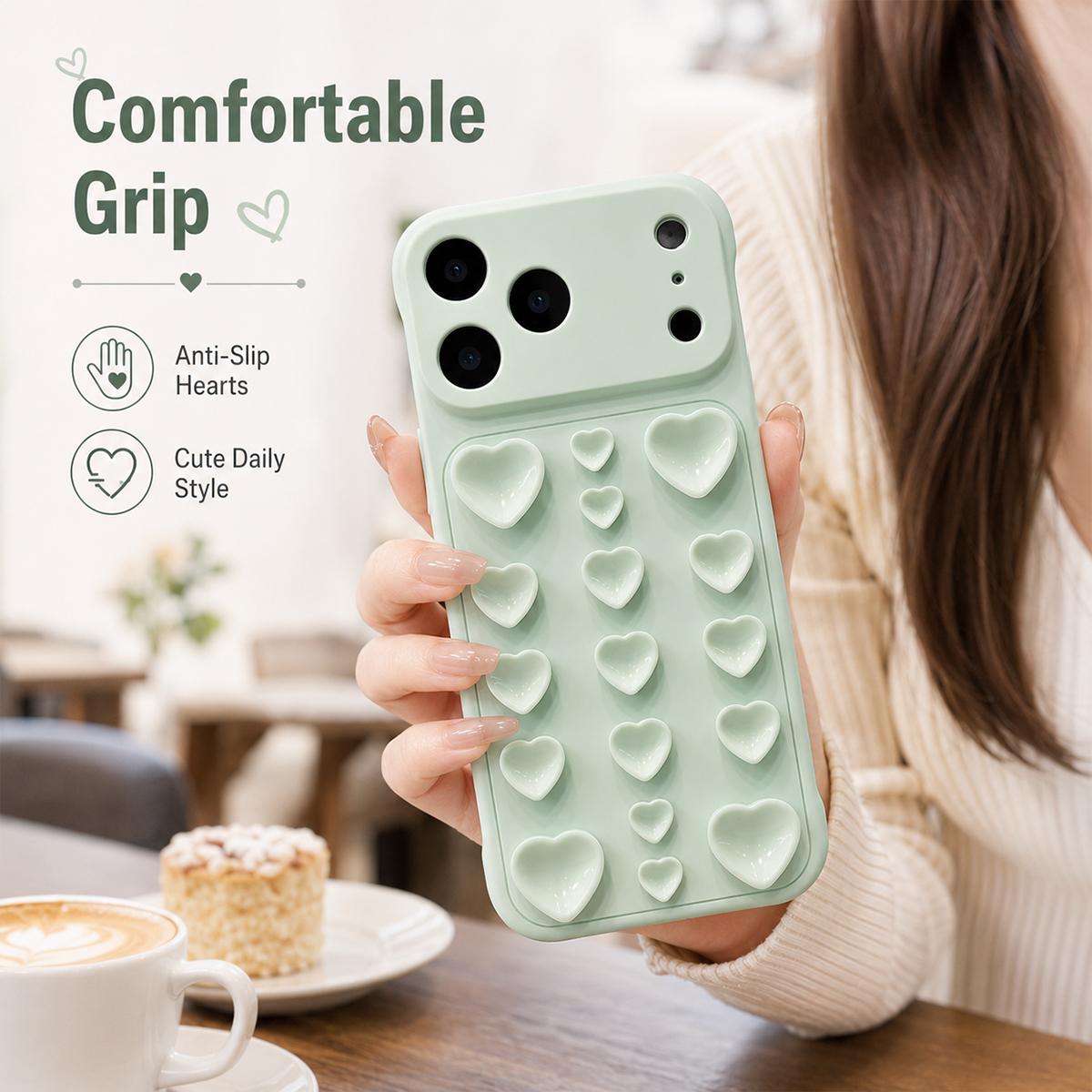 For iPhone 15 Pro Large Window Borderless Love Heart Suction Cup Phone Case - Cherry Red - EDA010088707B