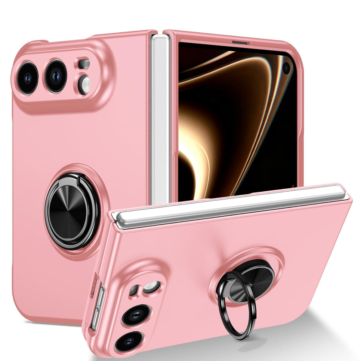 For iPhone Duo Armor Ring Holder Phone Case - Pink - EDA010093101A