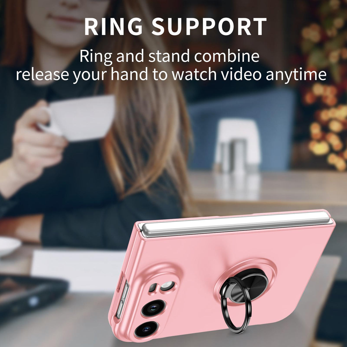 For iPhone Duo Armor Ring Holder Phone Case - Pink - EDA010093101A