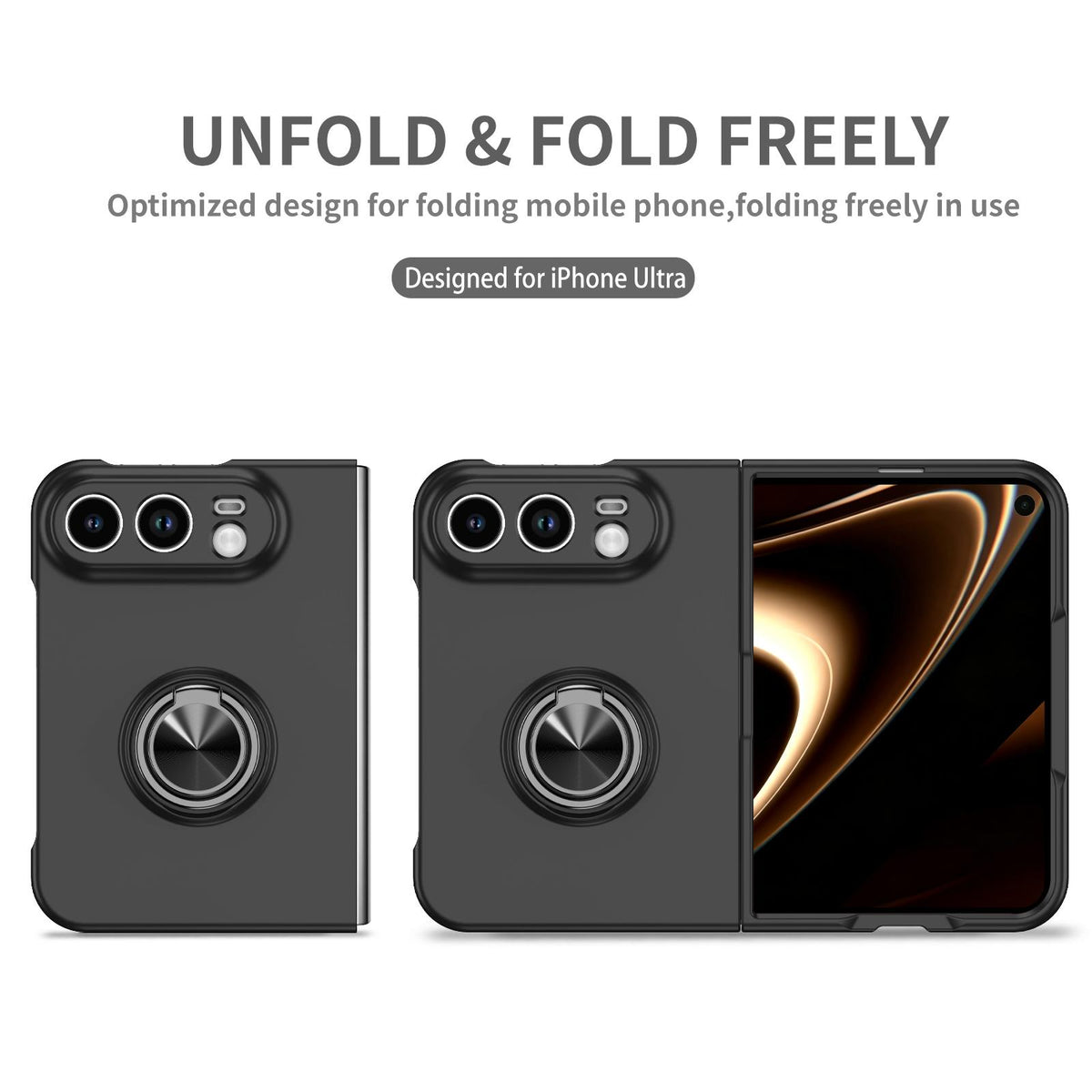 For iPhone Duo Armor Ring Holder Phone Case - Black - EDA010093101B