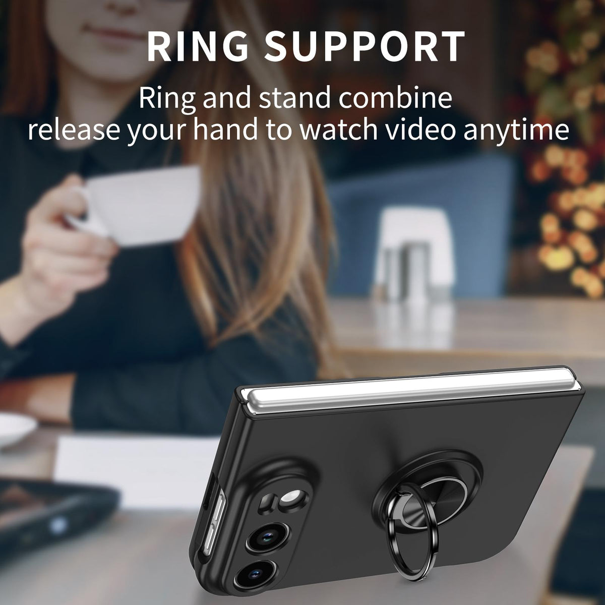 For iPhone Duo Armor Ring Holder Phone Case - Black - EDA010093101B