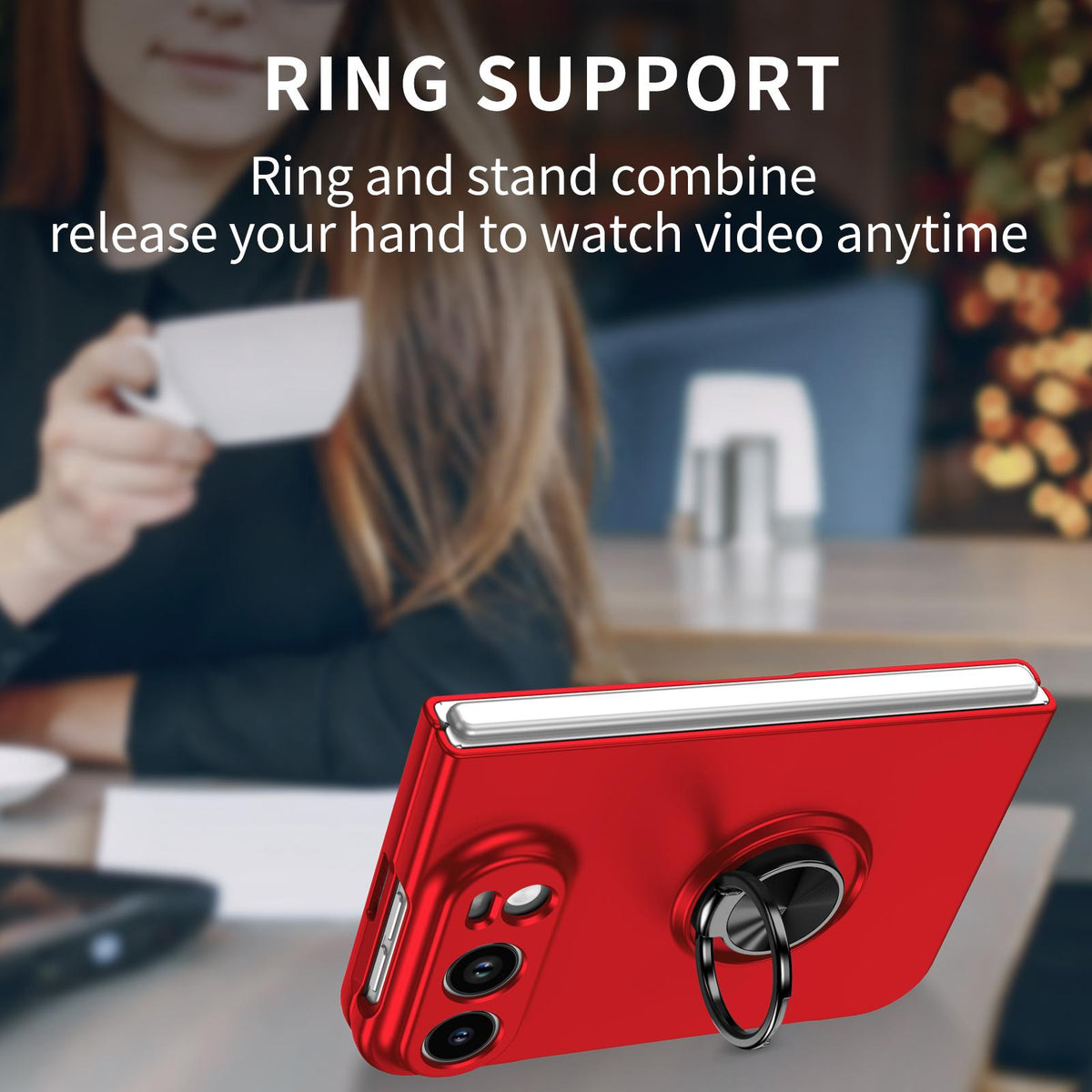 For iPhone Duo Armor Ring Holder Phone Case - Red - EDA010093101C