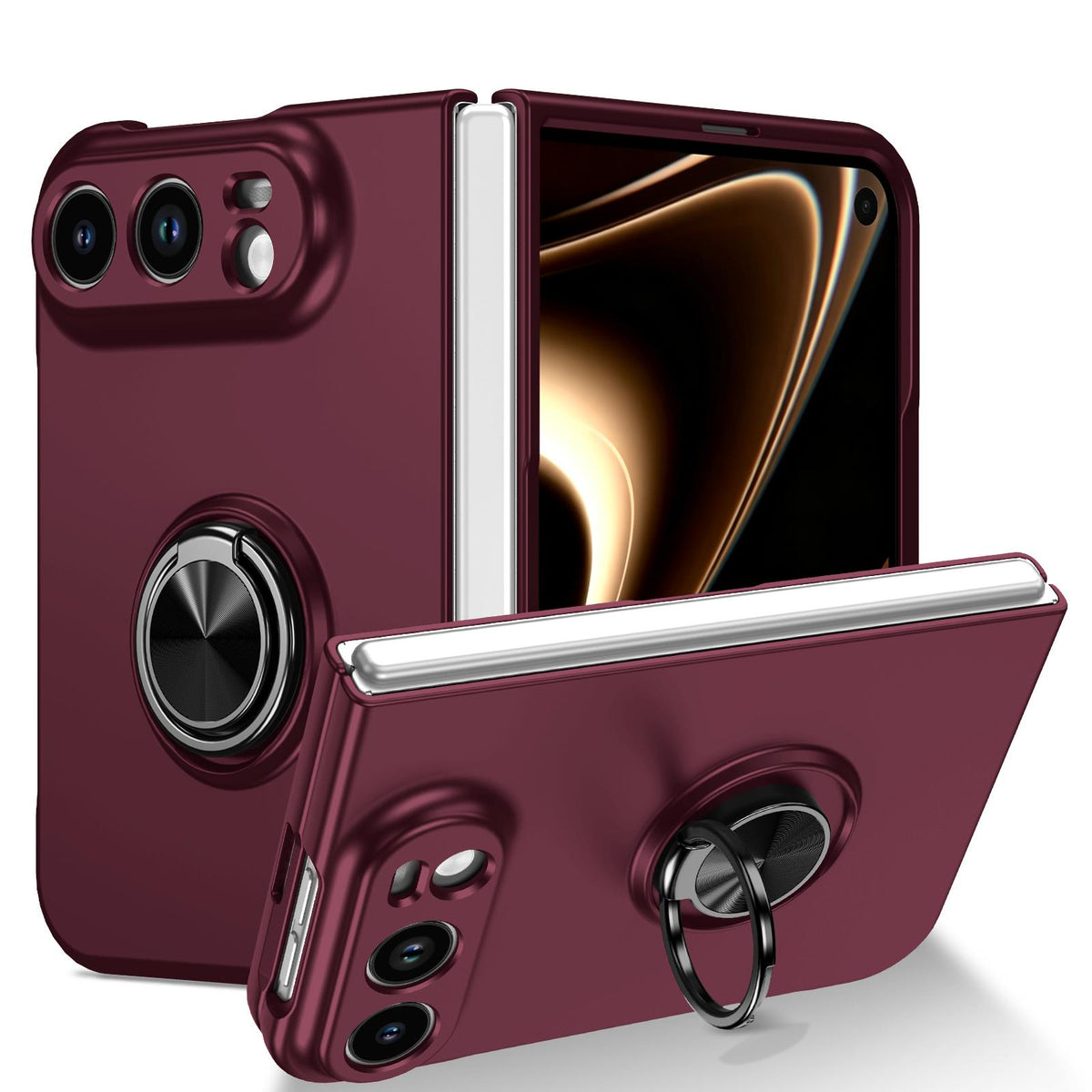 For iPhone Duo Armor Ring Holder Phone Case - Wine Red - EDA010093101D