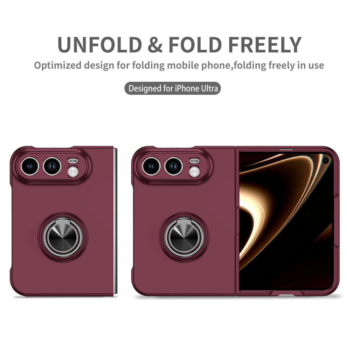 For iPhone Duo Armor Ring Holder Phone Case - Wine Red - EDA010093101D