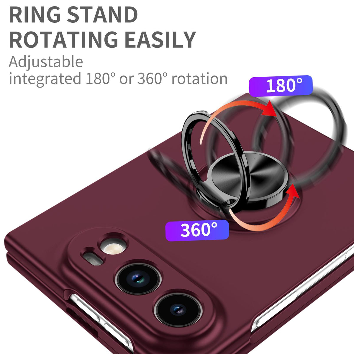 For iPhone Duo Armor Ring Holder Phone Case - Wine Red - EDA010093101D
