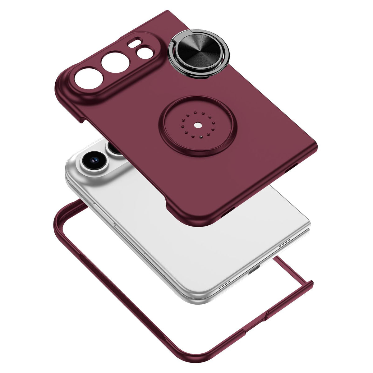 For iPhone Duo Armor Ring Holder Phone Case - Wine Red - EDA010093101D