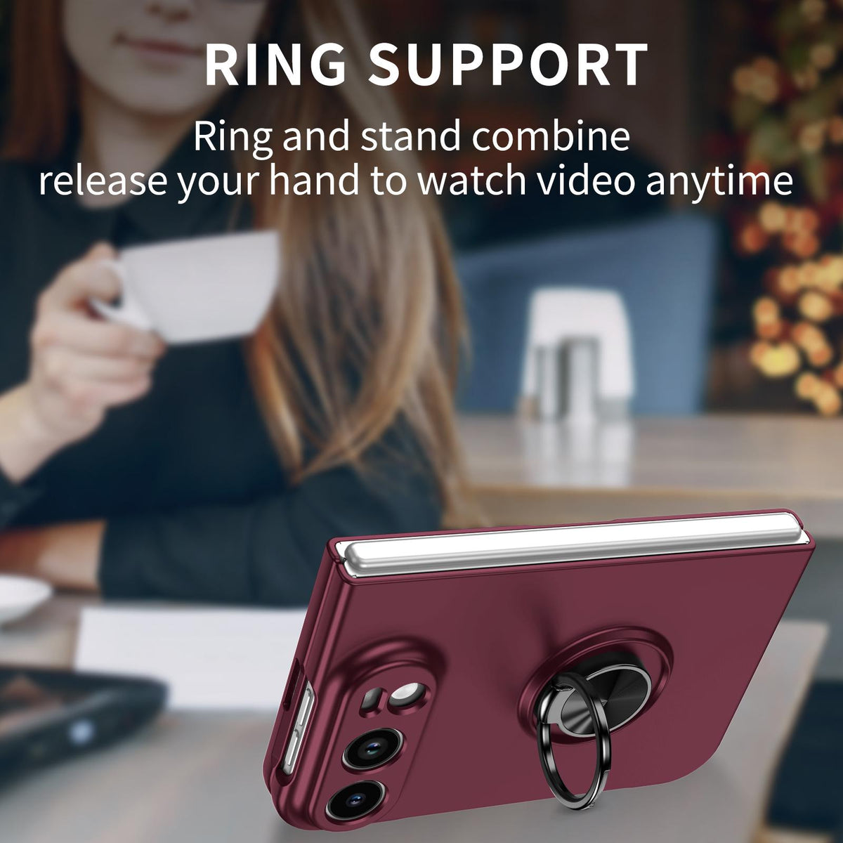 For iPhone Duo Armor Ring Holder Phone Case - Wine Red - EDA010093101D