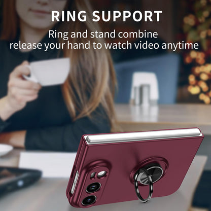 For iPhone Duo Armor Ring Holder Phone Case - Wine Red - EDA010093101D