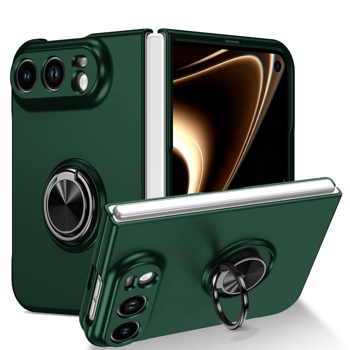 For iPhone Duo Armor Ring Holder Phone Case - Dark Green - EDA010093101E