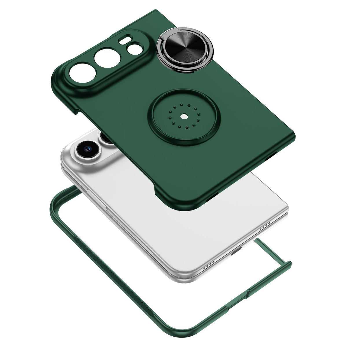 For iPhone Duo Armor Ring Holder Phone Case - Dark Green - EDA010093101E