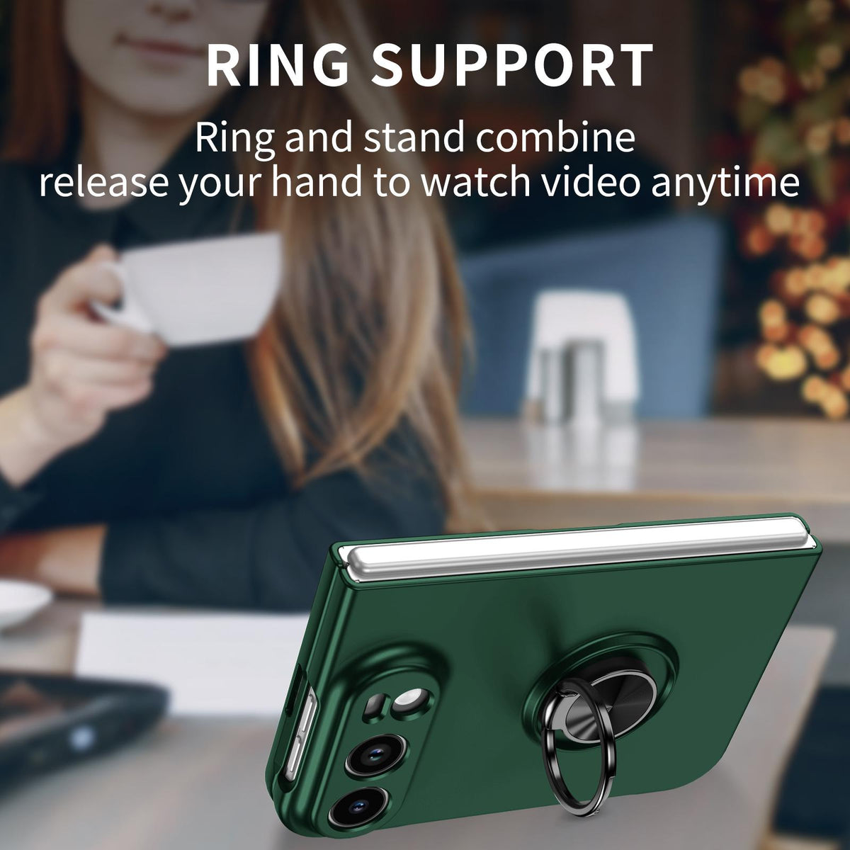 For iPhone Duo Armor Ring Holder Phone Case - Dark Green - EDA010093101E