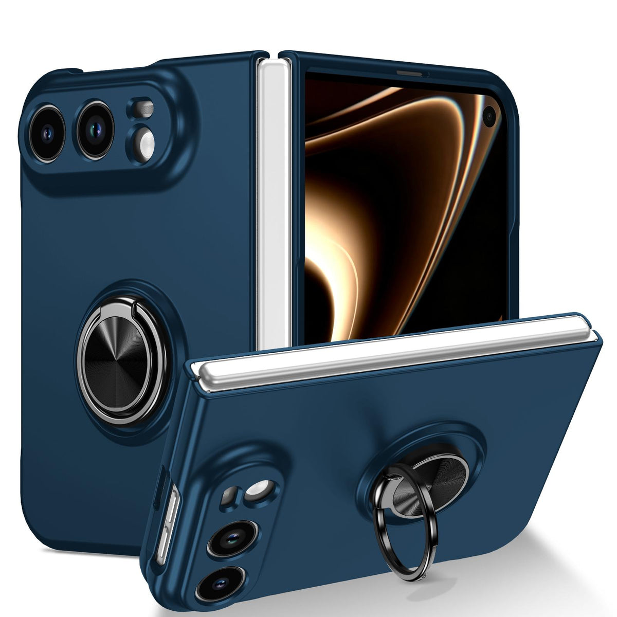 For iPhone Duo Armor Ring Holder Phone Case - Dark Blue - EDA010093101F