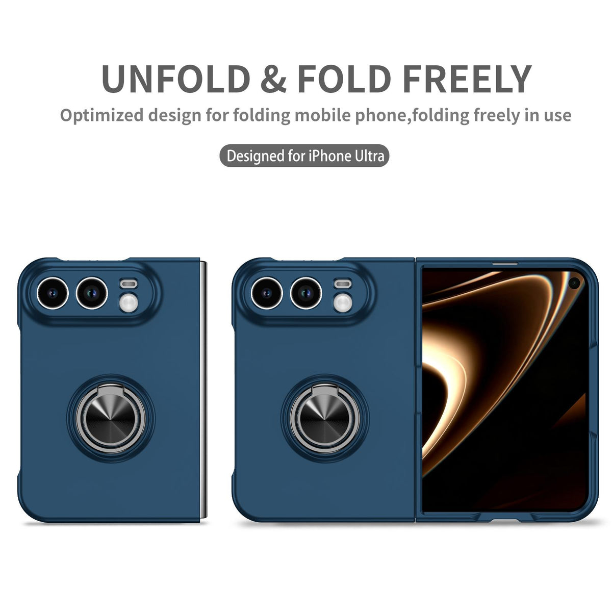 For iPhone Duo Armor Ring Holder Phone Case - Dark Blue - EDA010093101F