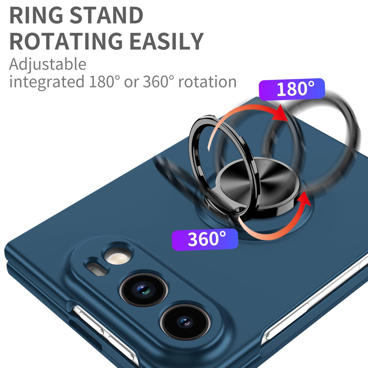 For iPhone Duo Armor Ring Holder Phone Case - Dark Blue - EDA010093101F