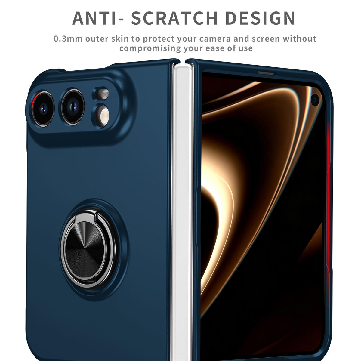 For iPhone Duo Armor Ring Holder Phone Case - Dark Blue - EDA010093101F