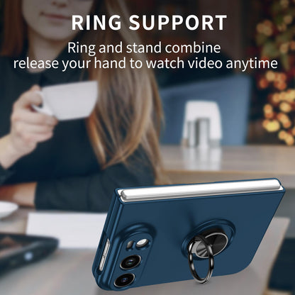 For iPhone Duo Armor Ring Holder Phone Case - Dark Blue - EDA010093101F