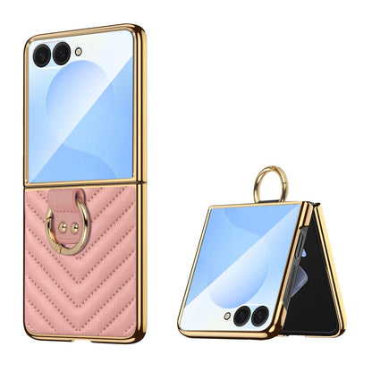 For Galaxy Z Flip8 5G VIETAO Dream Series Metal Ring Leather Phone Case - Pink - EDA010099801A