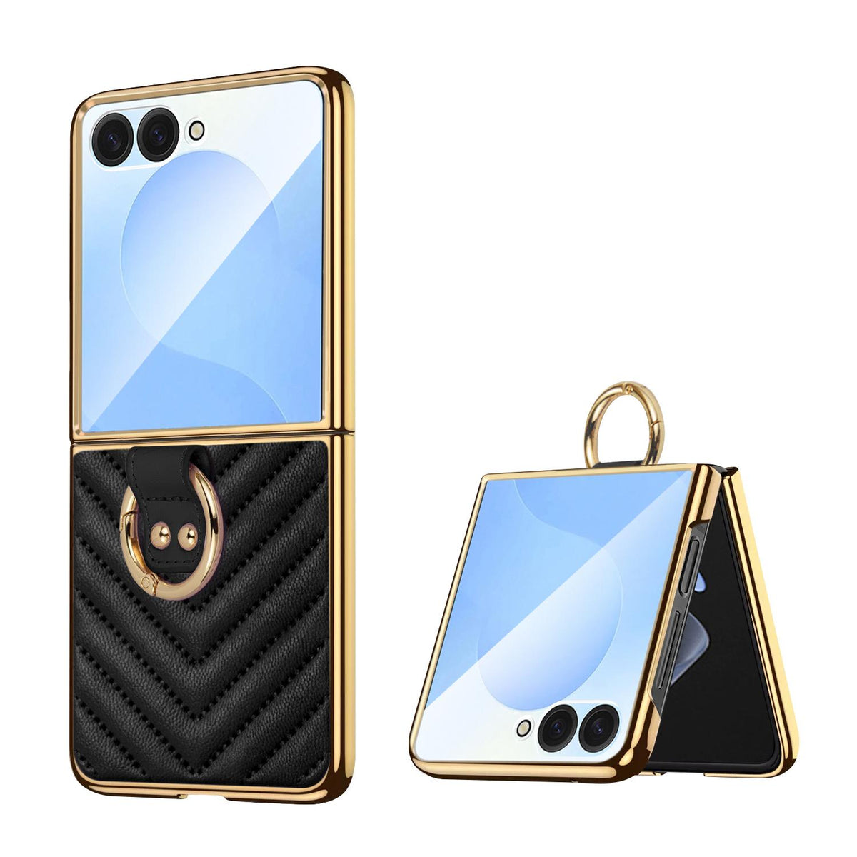 For Galaxy Z Flip8 5G VIETAO Dream Series Metal Ring Leather Phone Case - Black - EDA010099801C