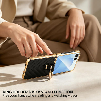 For Galaxy Z Flip8 5G VIETAO Dream Series Metal Ring Leather Phone Case - Black - EDA010099801C