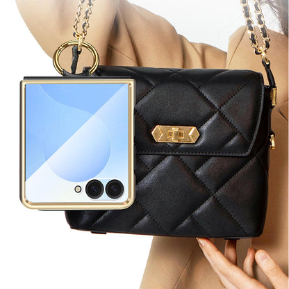 For Galaxy Z Flip8 5G VIETAO Dream Series Metal Ring Leather Phone Case - Black - EDA010099801C
