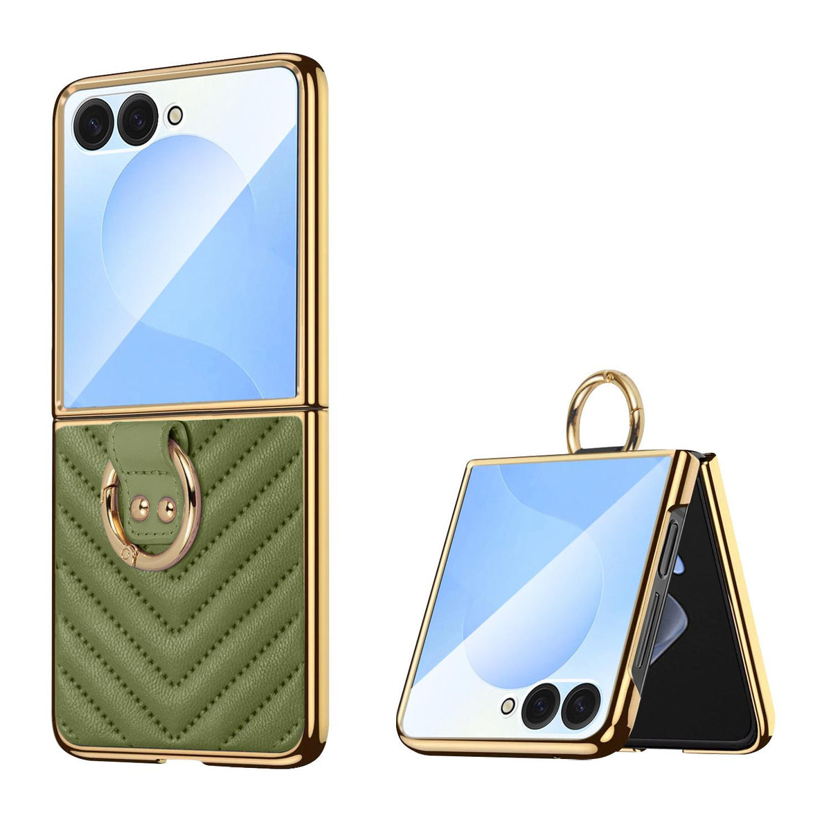 For Galaxy Z Flip8 5G VIETAO Dream Series Metal Ring Leather Phone Case - Green - EDA010099801D