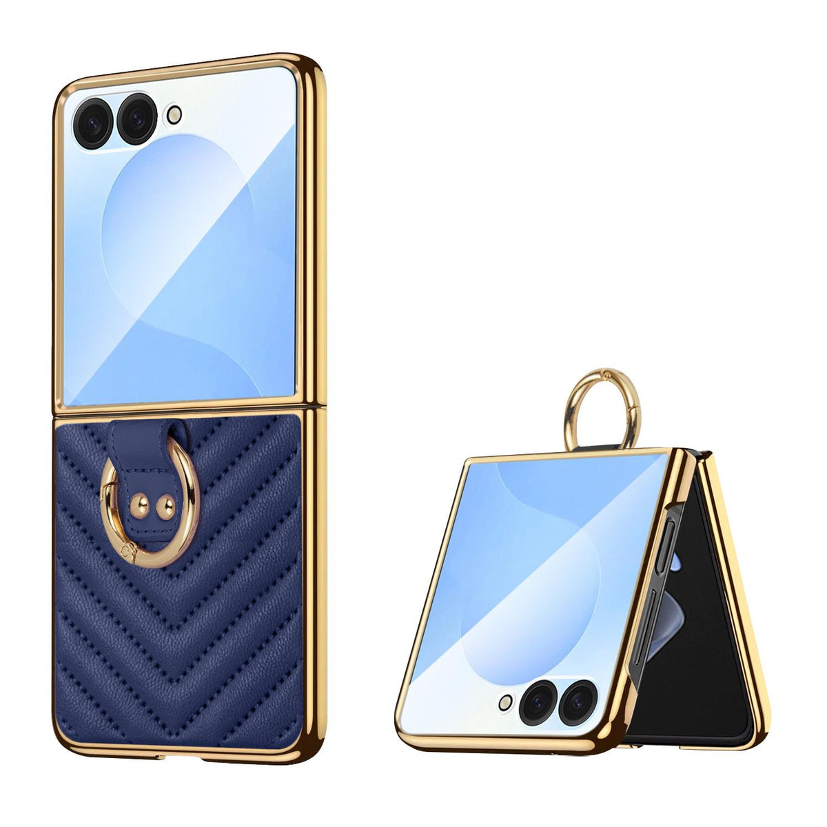 For Galaxy Z Flip8 5G VIETAO Dream Series Metal Ring Leather Phone Case - Blue - EDA010099801E