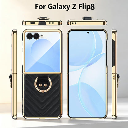 For Galaxy Z Flip8 5G VIETAO Dream Series Metal Ring Leather Phone Case - Blue - EDA010099801E
