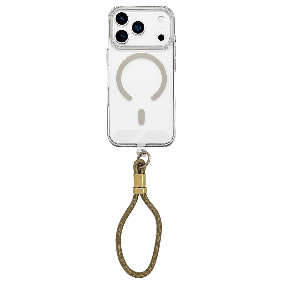 For iPhone 18 Pro Question Mark Clear PC Magnetic Phone Case with Lanyard - Desert Gold - EDA010100001D